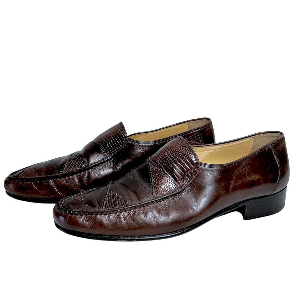 Vintage Bruno Magli Mens Burgundy leather Italian Loafers Size 8M Exotic skin - Picture 2 of 16